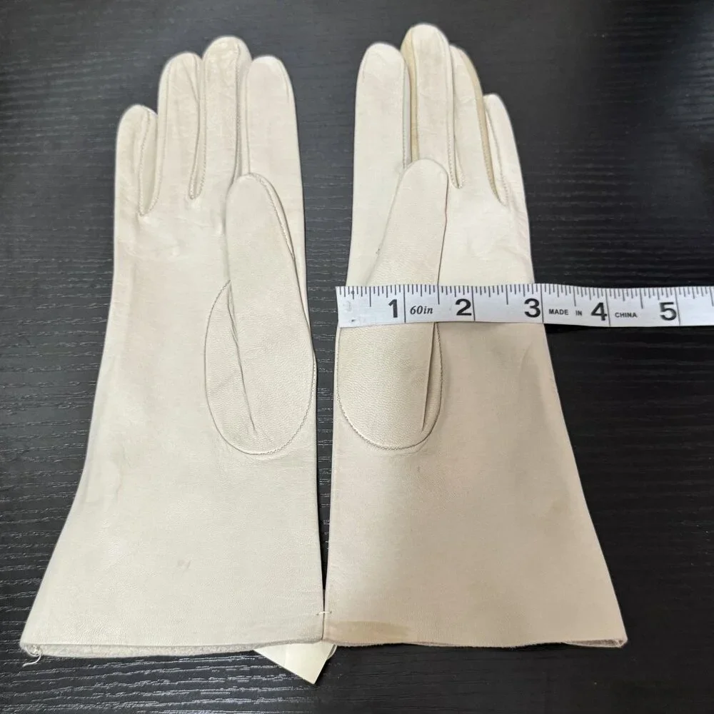 Vintage Ivory Leather Gloves Womens Long Wrist Length Soft Fine Leather Size 7